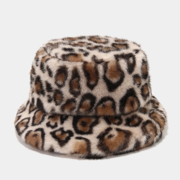 Leopard Print Faux Fur Bucket Hat - Picture 3 of 11